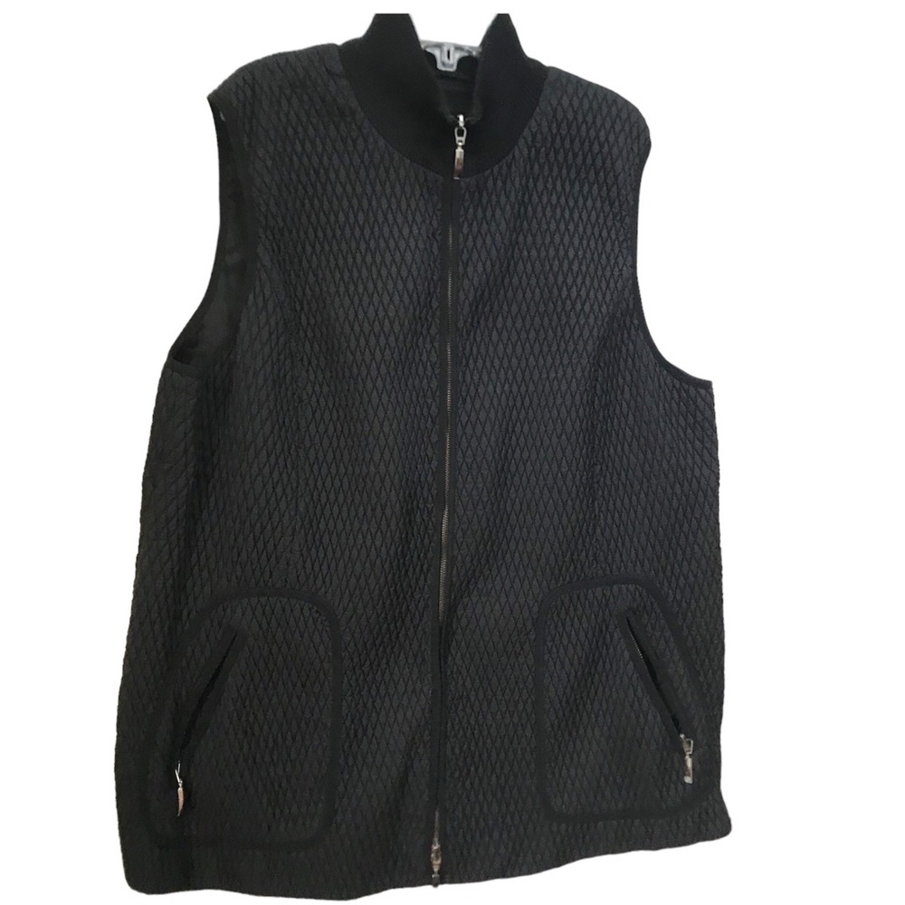 Marina Rinaldi Sport Quilted Vest Zipper Pockets Nylon Lined Ruched Cozy Stretch